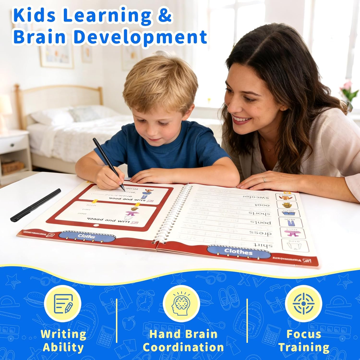 Magic Grooved Handwriting Practice Book for Kids Ages 3-8, Reusable Tracing Work