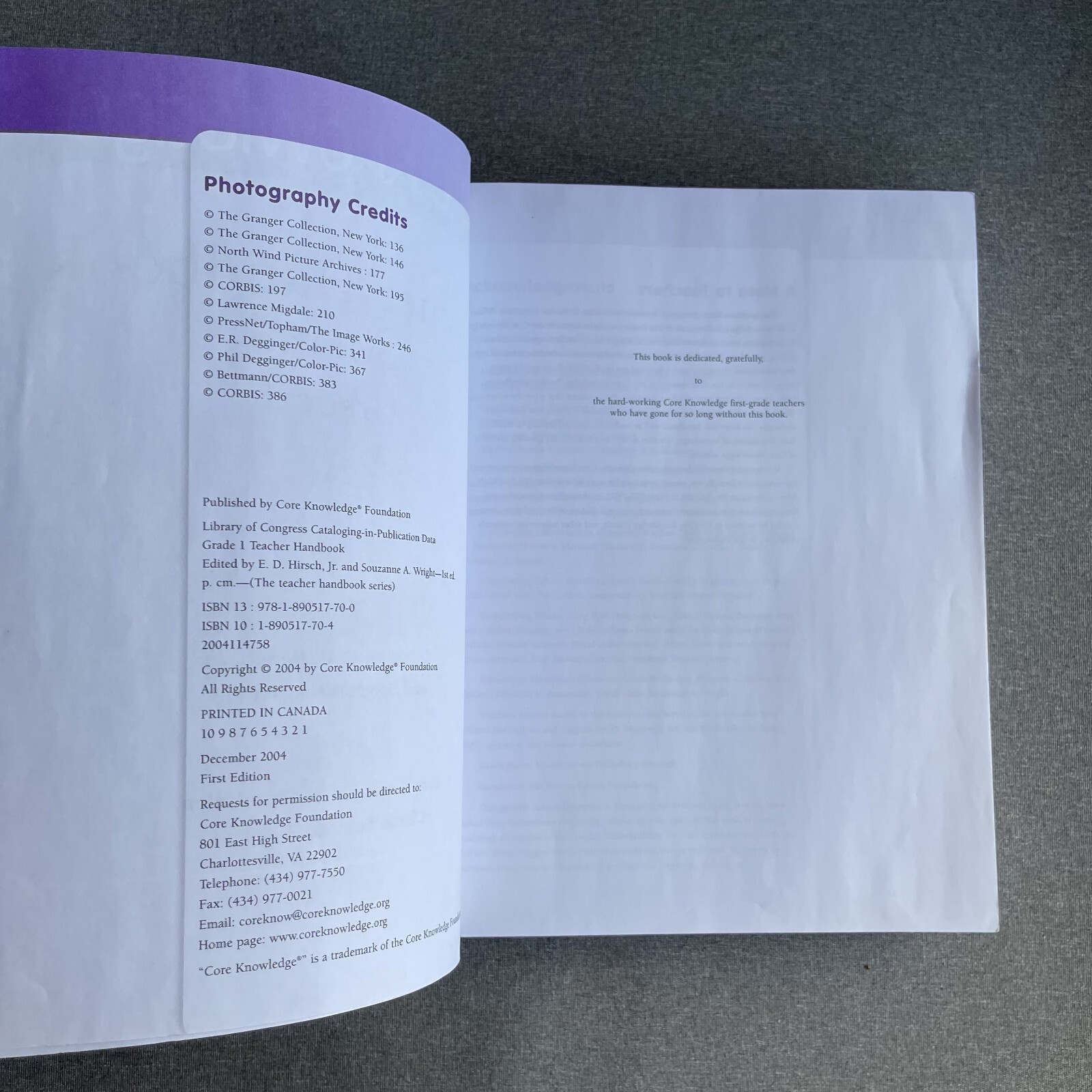CORE KNOWLEDGE TEACHER HANDBOOK, GRADE 1 By E. D. Hirsch & Souzanne A. Wright