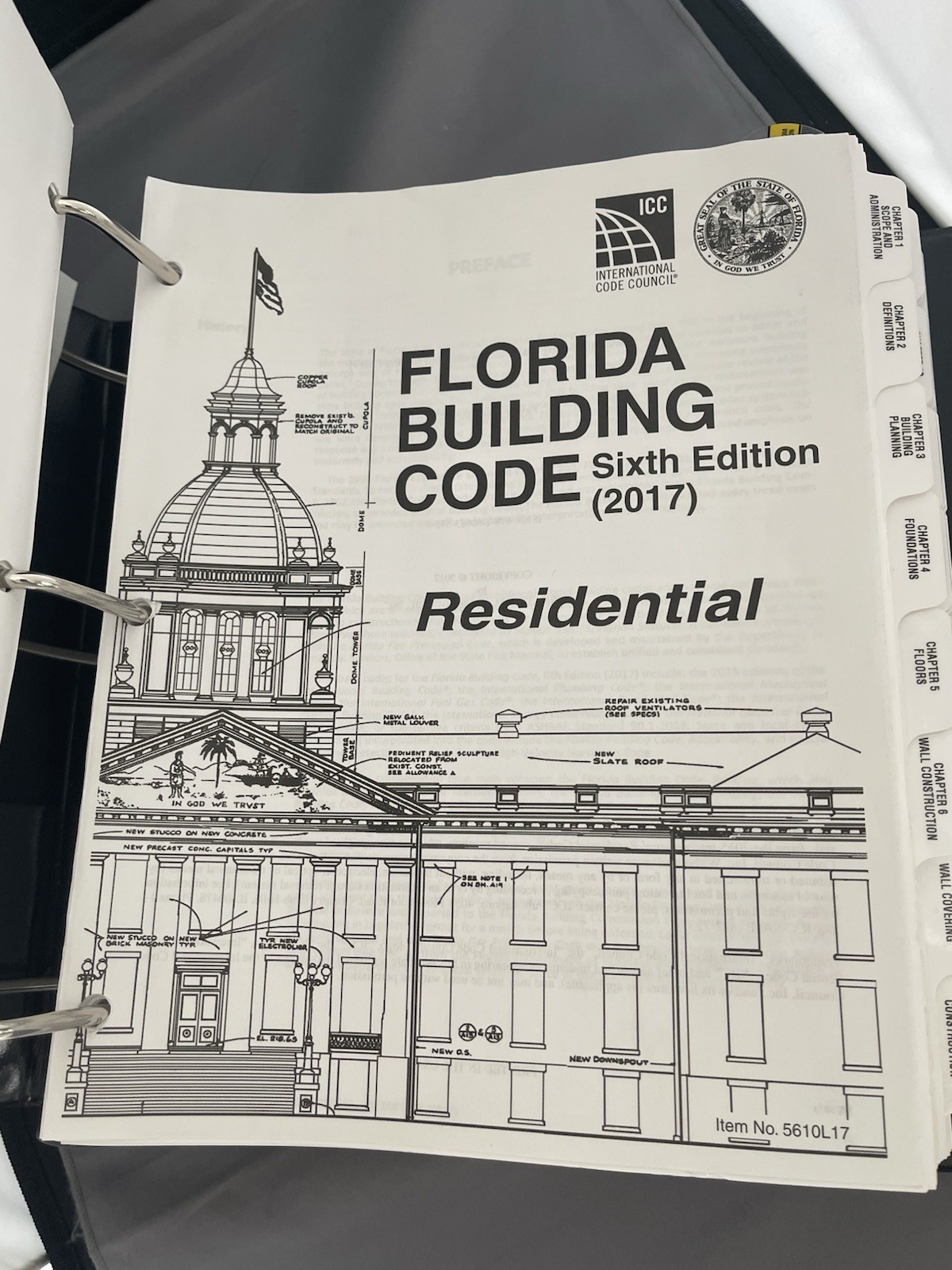 Florida Building Code – Residential, Sixth Edition (2017) Binder VG Condition