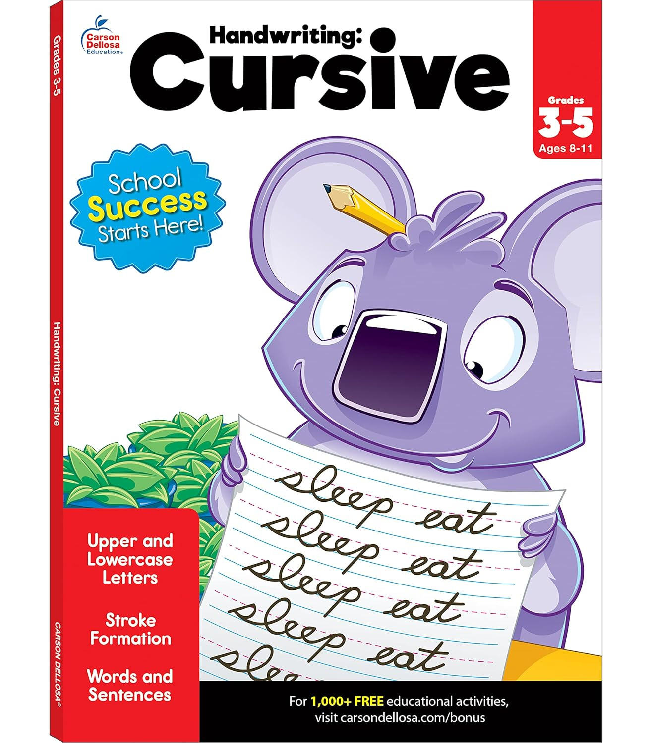 Carson Dellosa Grades 2-5 Cursive Handwriting Workbook, Writing Book with Sight