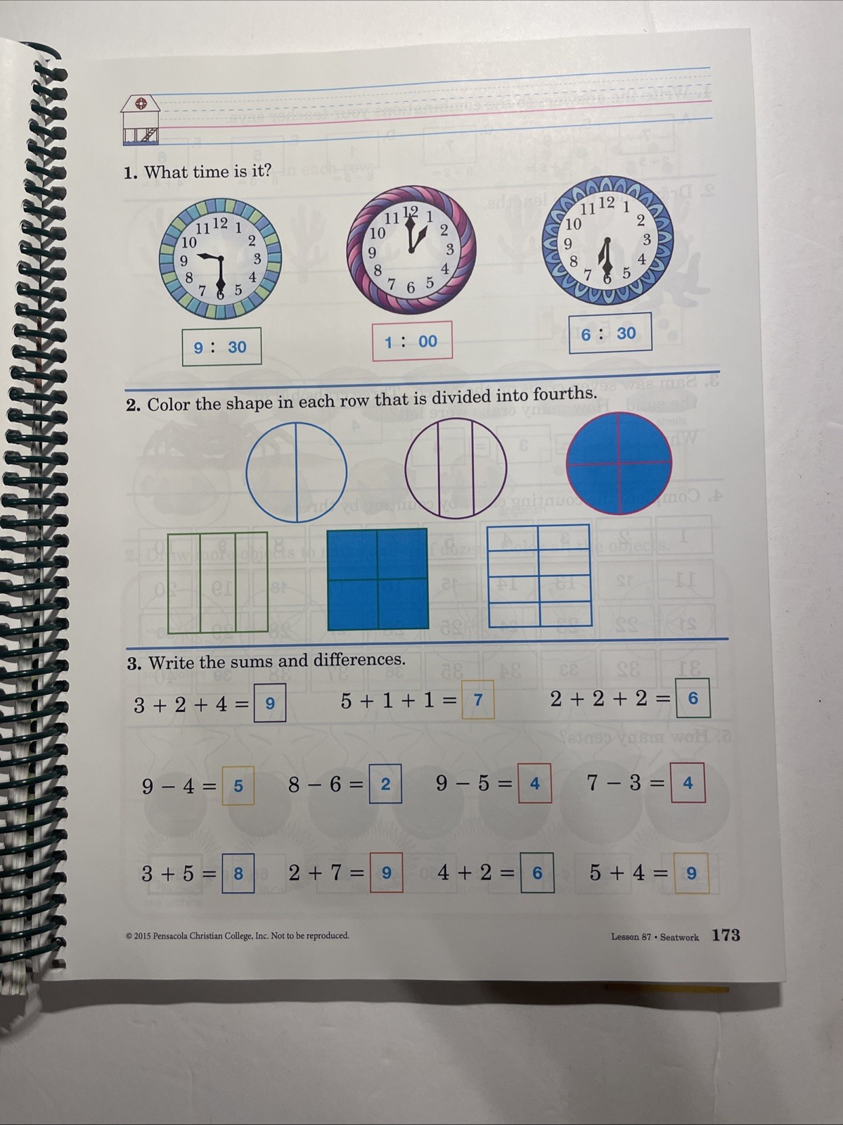 🐯ABEKA 1st Grade ARITHMETIC 1 Teacher Key