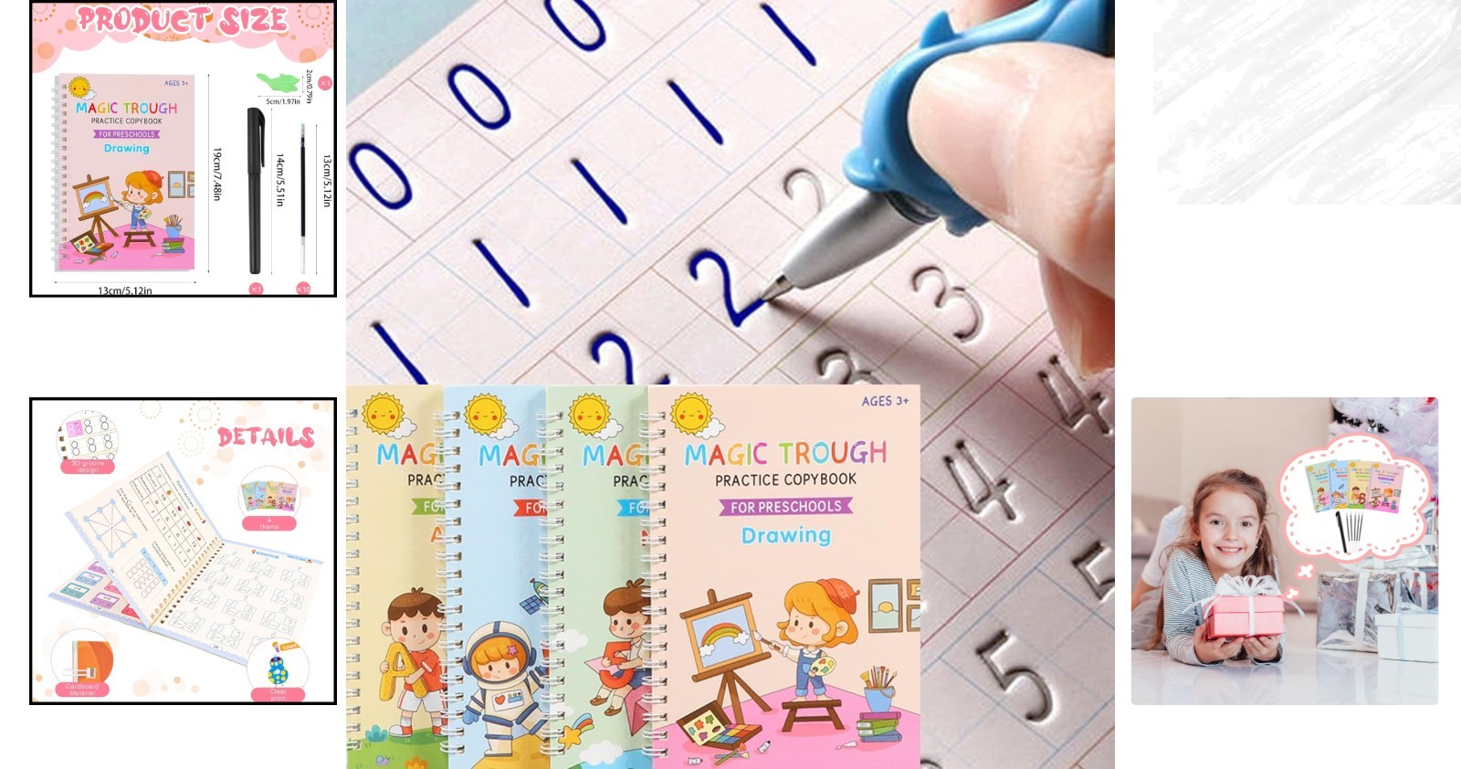 4-Pc Magic Grooved Writing Practice Set for Kids Ages 3-8 – Fun & Educational