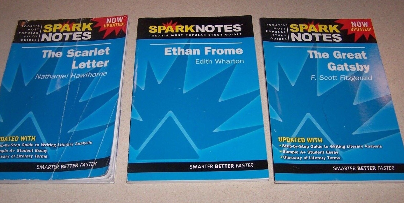 LOT OF 3 SPARK NOTES THE GREAT GATSBY ETHAN FROME THE SCARLET LETTER