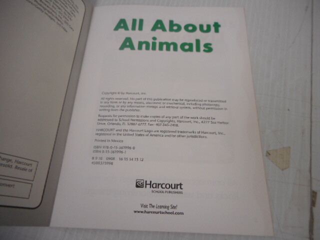 Harcourt Science Below Level Reader 5-Pack Grade 1 Book 1 All About Animals