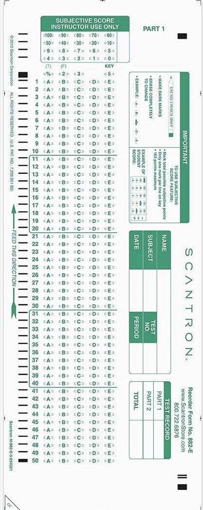 2 Authentic Official Green Scantron 882-E Testing Test Exam Forms Sheets