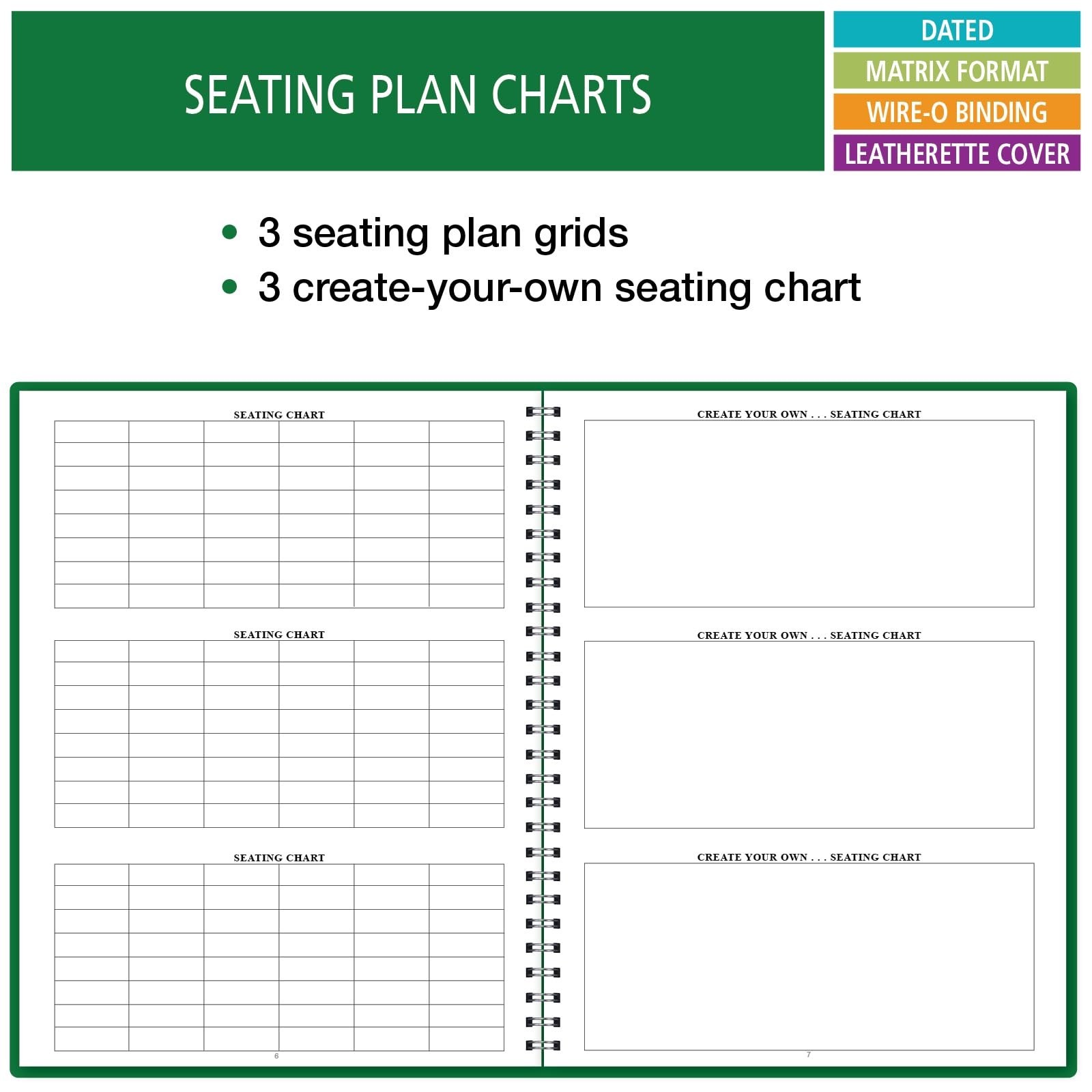 Dated Teacher Lesson Plan Planner 2026-2027 | 7 Periods | Horizontal Layout, Gre