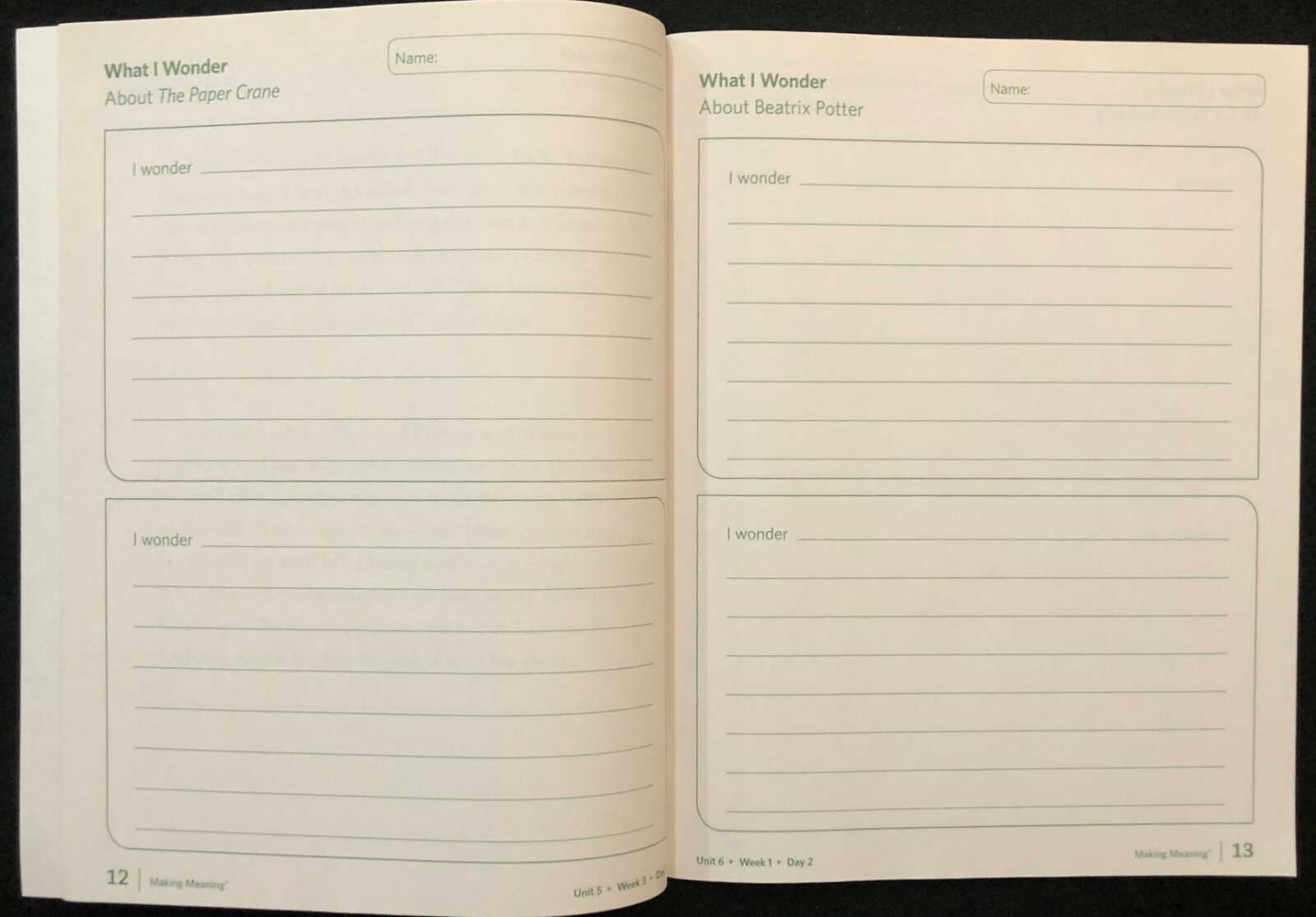 2nd – Making Meaning – FIVE (5) STUDENT RESPONSE BOOKS – Third Edition (2015)