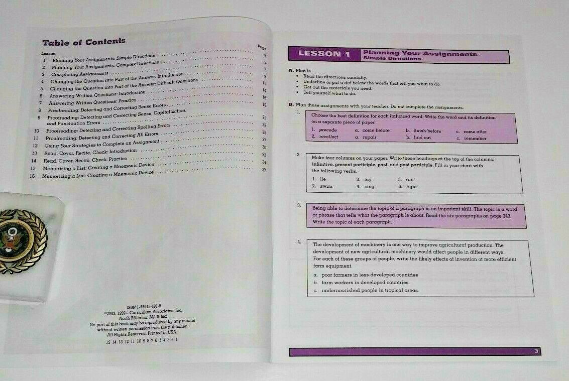 Completing Reading Math & Other Assignments Success Skills Grade 7 8 9 10 11 12