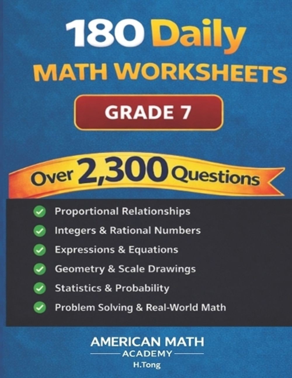 180 Daily Math Worksheets: Grade 7 by American Math Academy Paperback Book