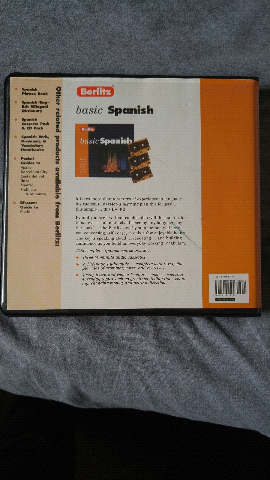 Berlitz Basic Spanish 3 cassette tape set with study guide book