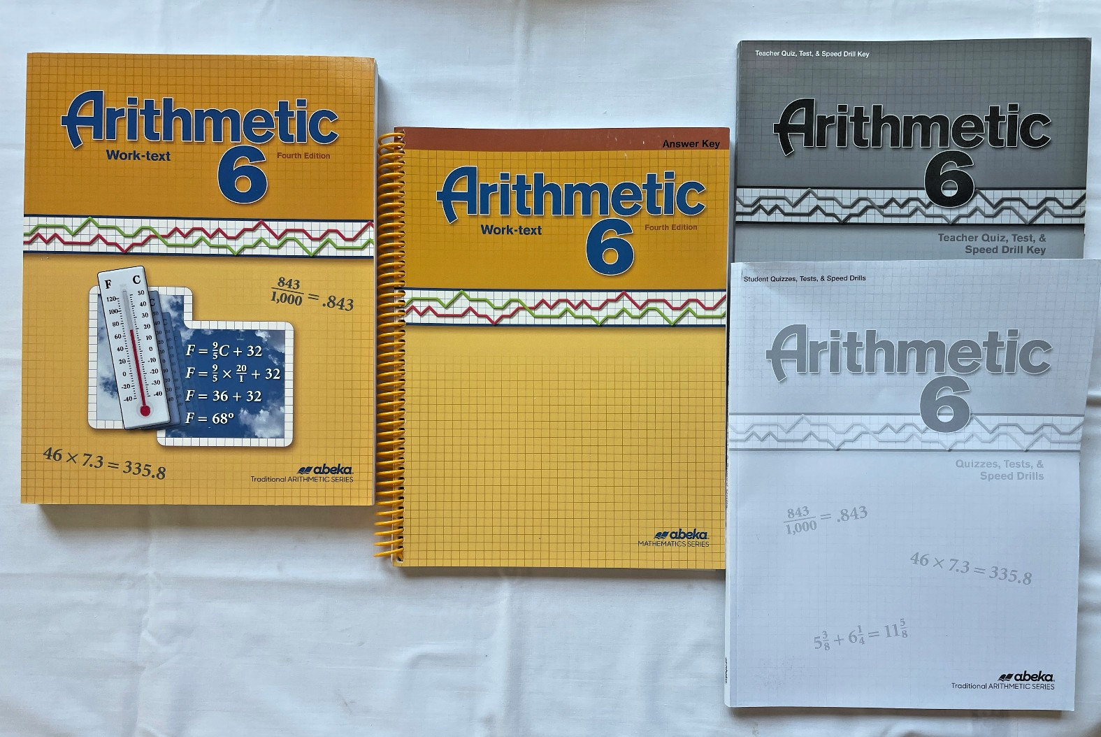 Abeka Arithmetic 6 – Work-text Speed Drills + Answer Keys, Lot of 4 PB books