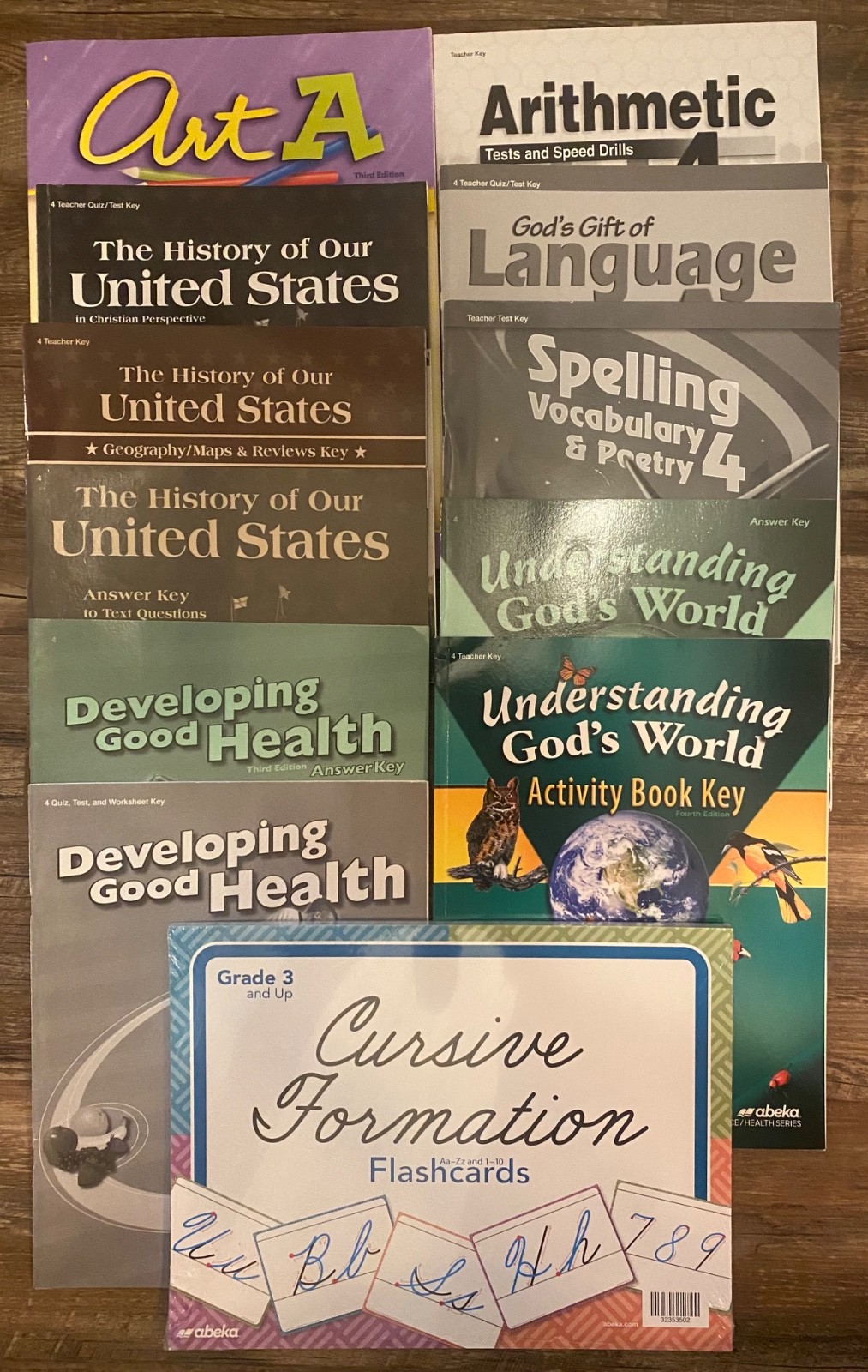abeka 4th grade teacher key bundle with student Art book and cursive formation