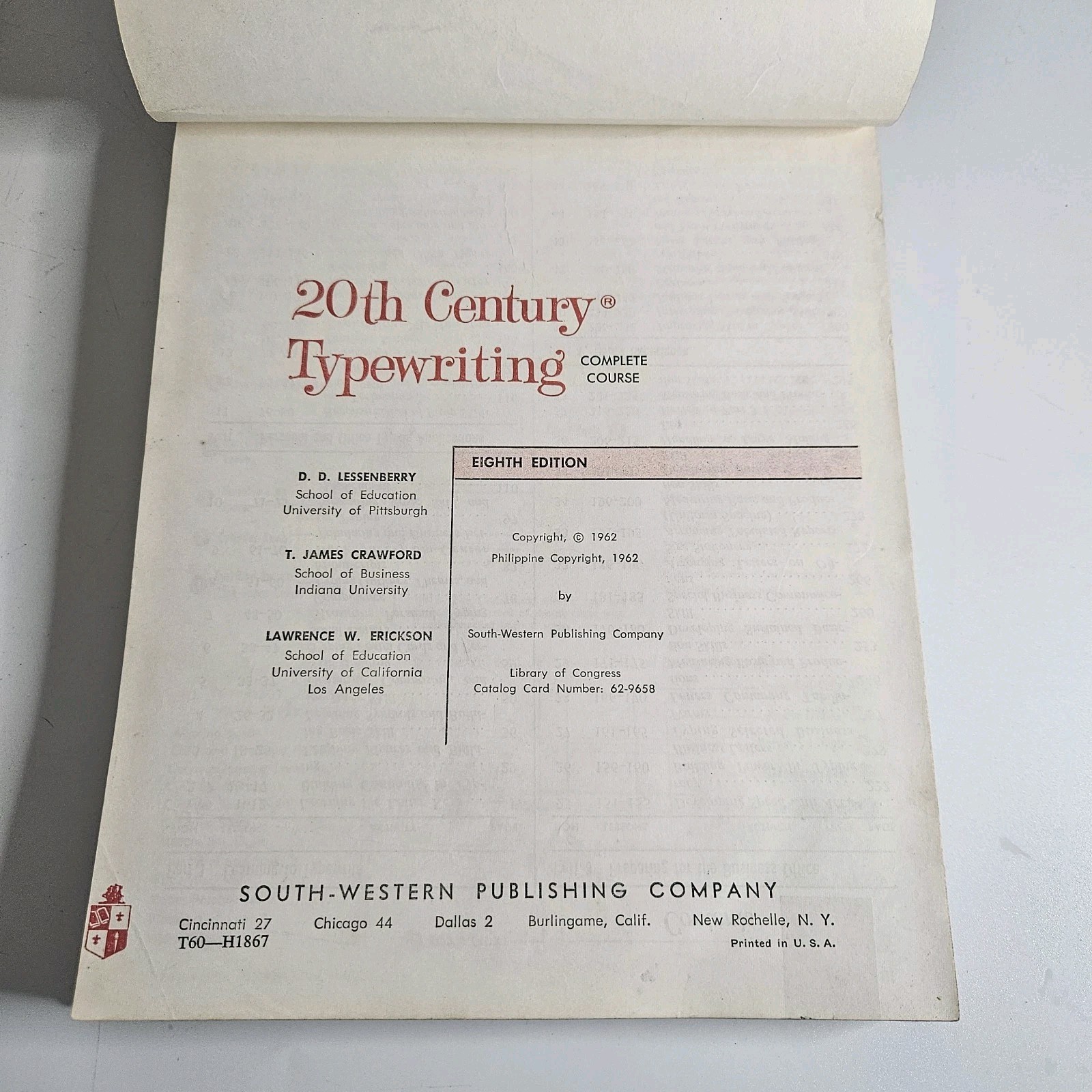 20th Century Typewriting Complete Course/1962 School Book, 8th Edition