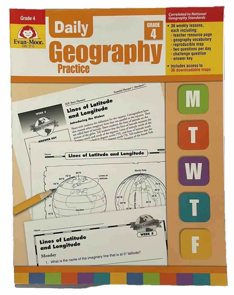 Evan-Moor Daily GEOGRAPHY Practice Book, Grade 4 Teachers Edition EMC 3713