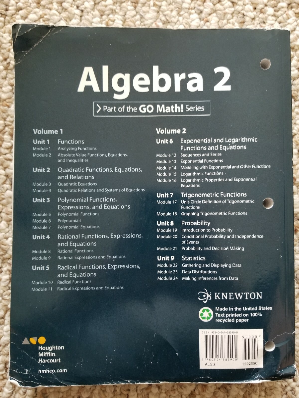 ALGEBRA 2 VOLUME 2 – Book Interactive Student Edition Houghton Mifflin Harcourt
