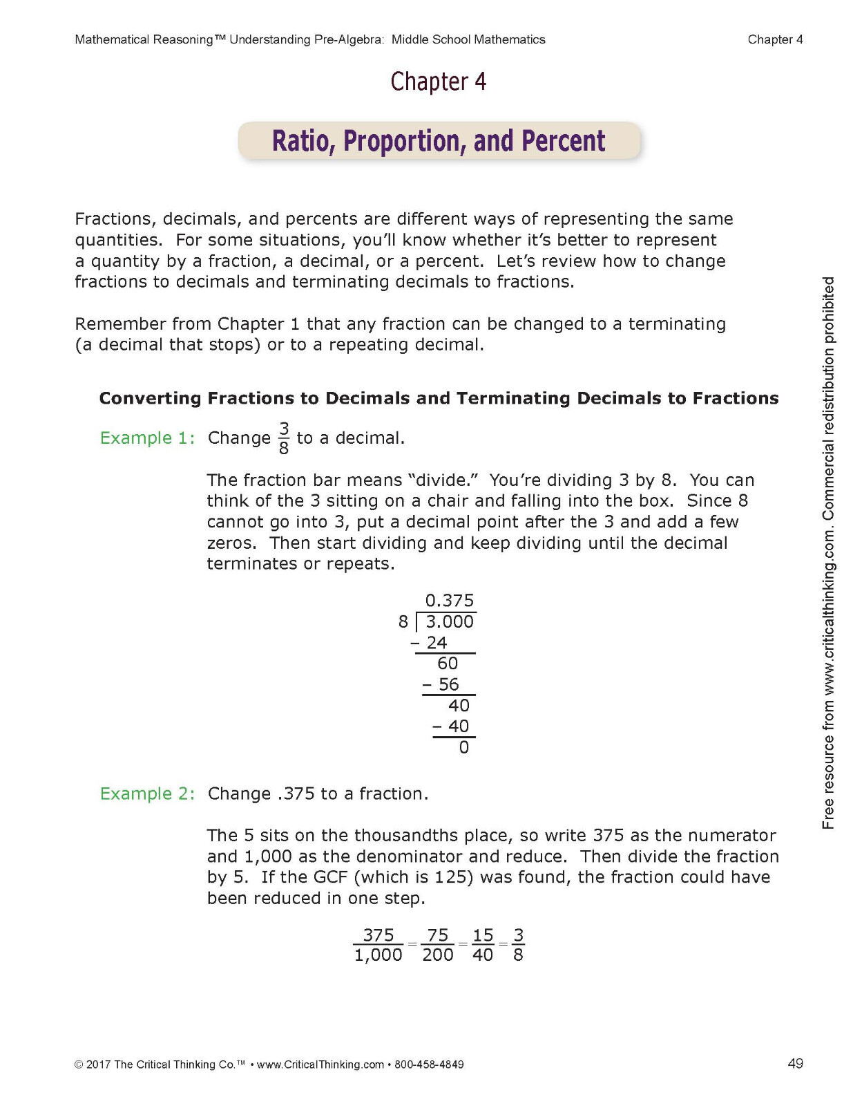 Understanding Pre-Algebra Middle School Mathematics Workbook for 6th-8th Grade