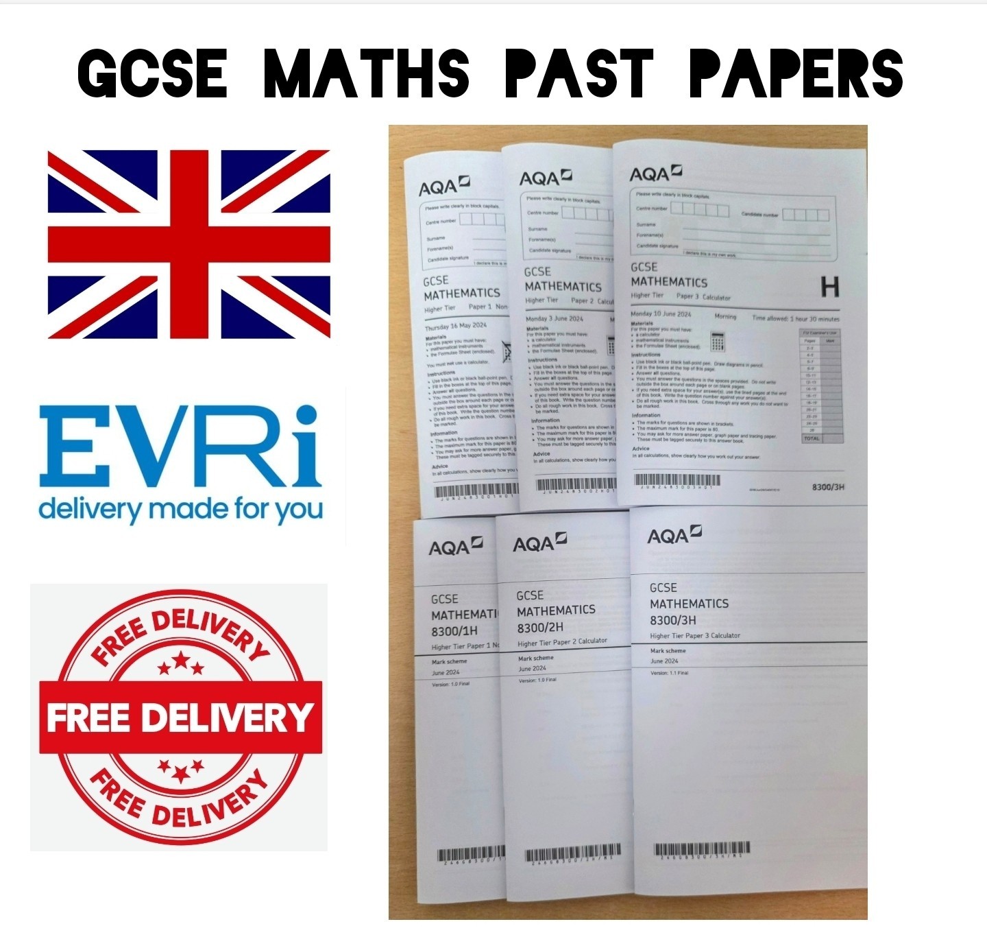 AQA 3 x Maths Past GCSE Exam Papers Higher A5 Booklet With Answers Year 2024
