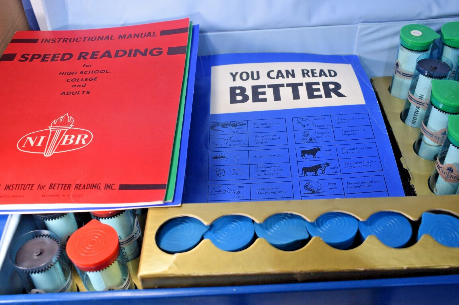 Vintage 1966 NIBR Speed Reading Course – Complete Set with 30 Filmstrips & Pacer