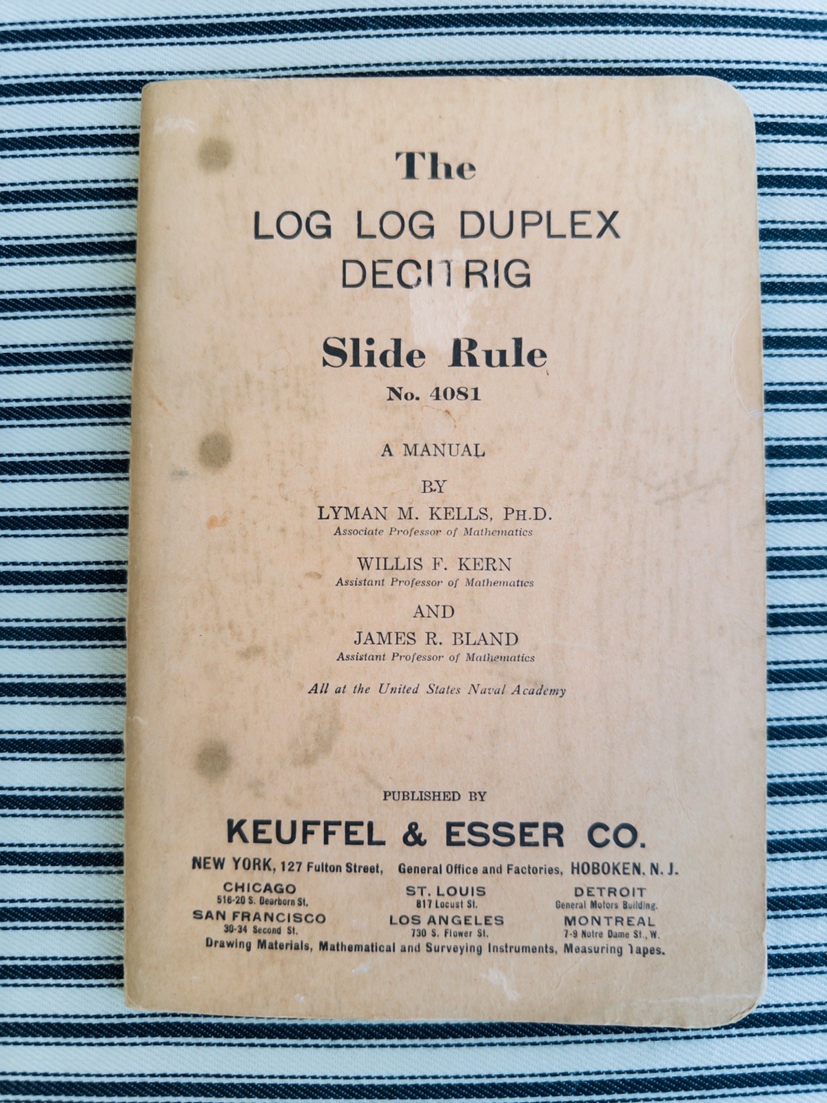 Lymans Kells LOG LOG DUPLEX DECITRIG SLIDE RULE #4081 MANUAL 1943 1945