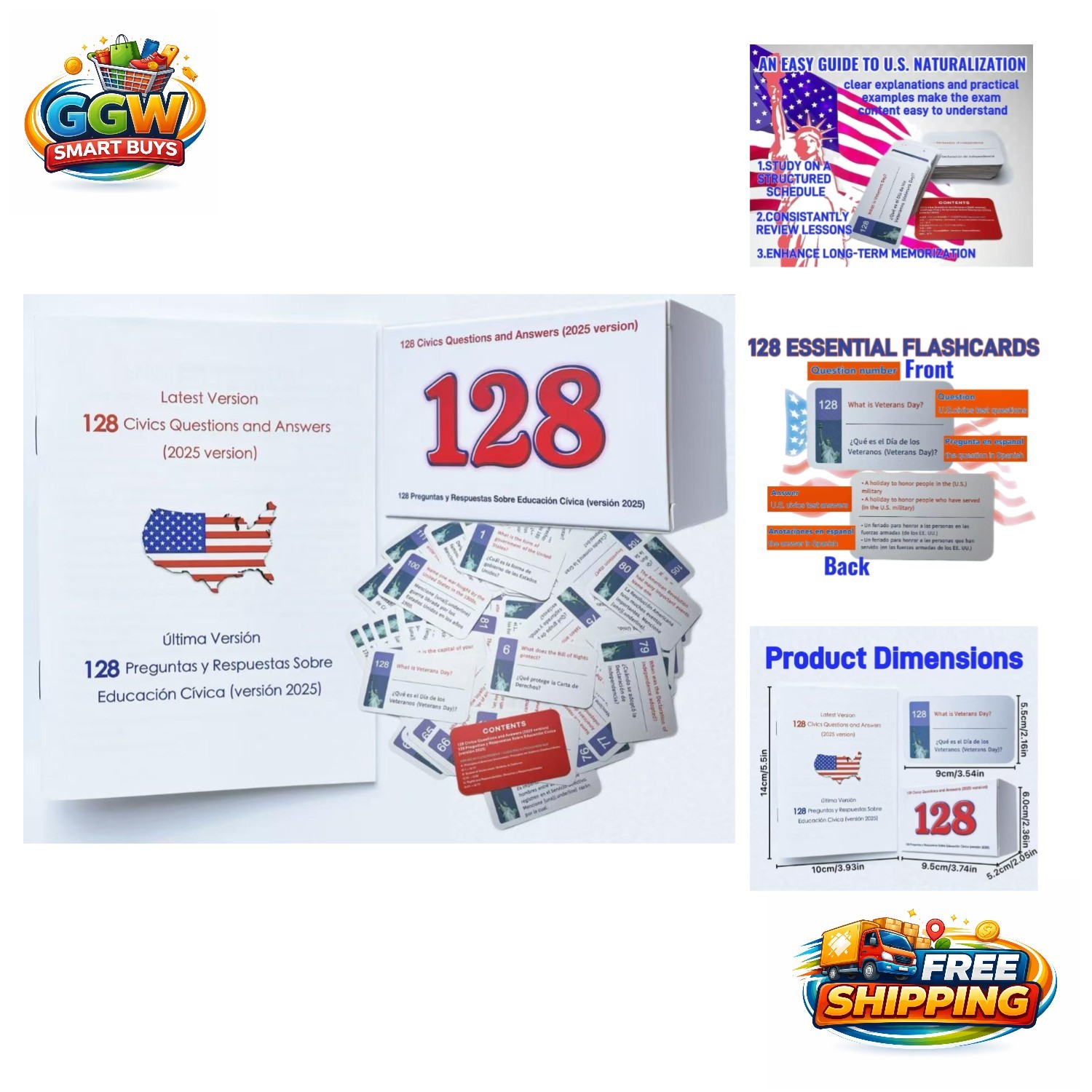 2026 Naturalization Study Guide – Bilingual Citizenship Flash Cards (128 Pieces)