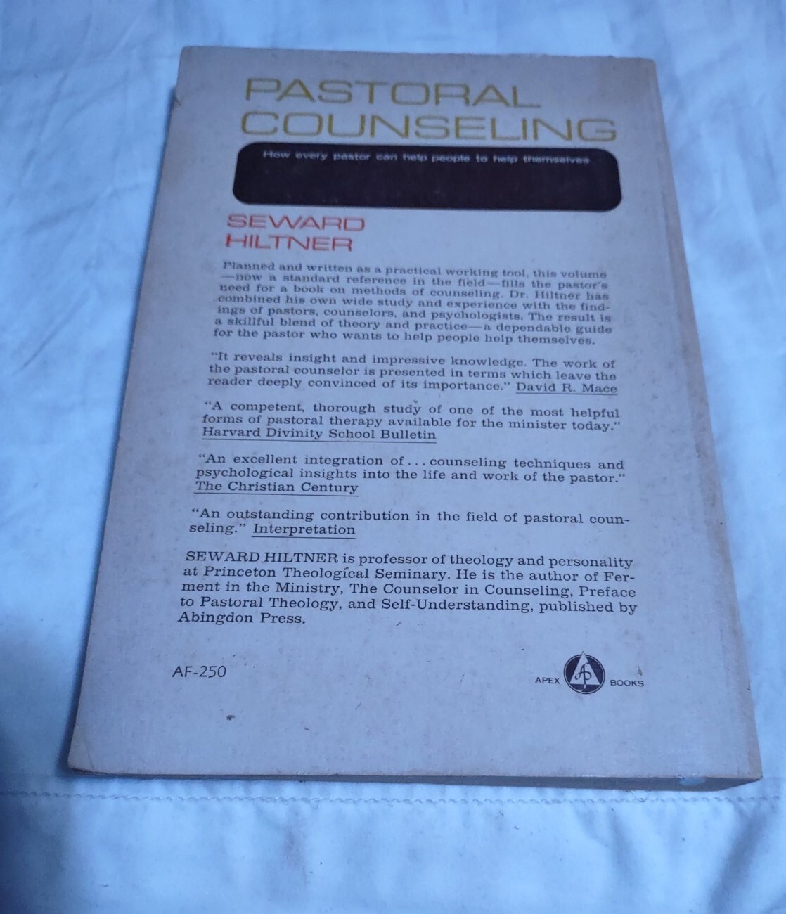 THE COUNSELOR IN COUNSELING: CASE NOTES IN PASTORAL By Seward Hiltner