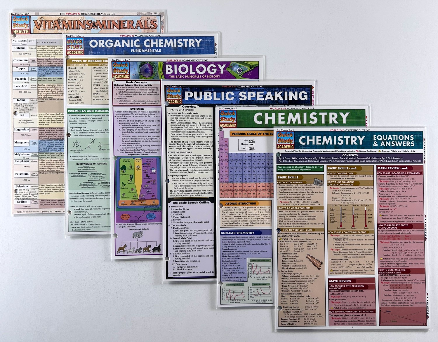 6 Lot – QuickStudy BarCharts –Biology, Chemistry, Organic Chem, Public Speaking