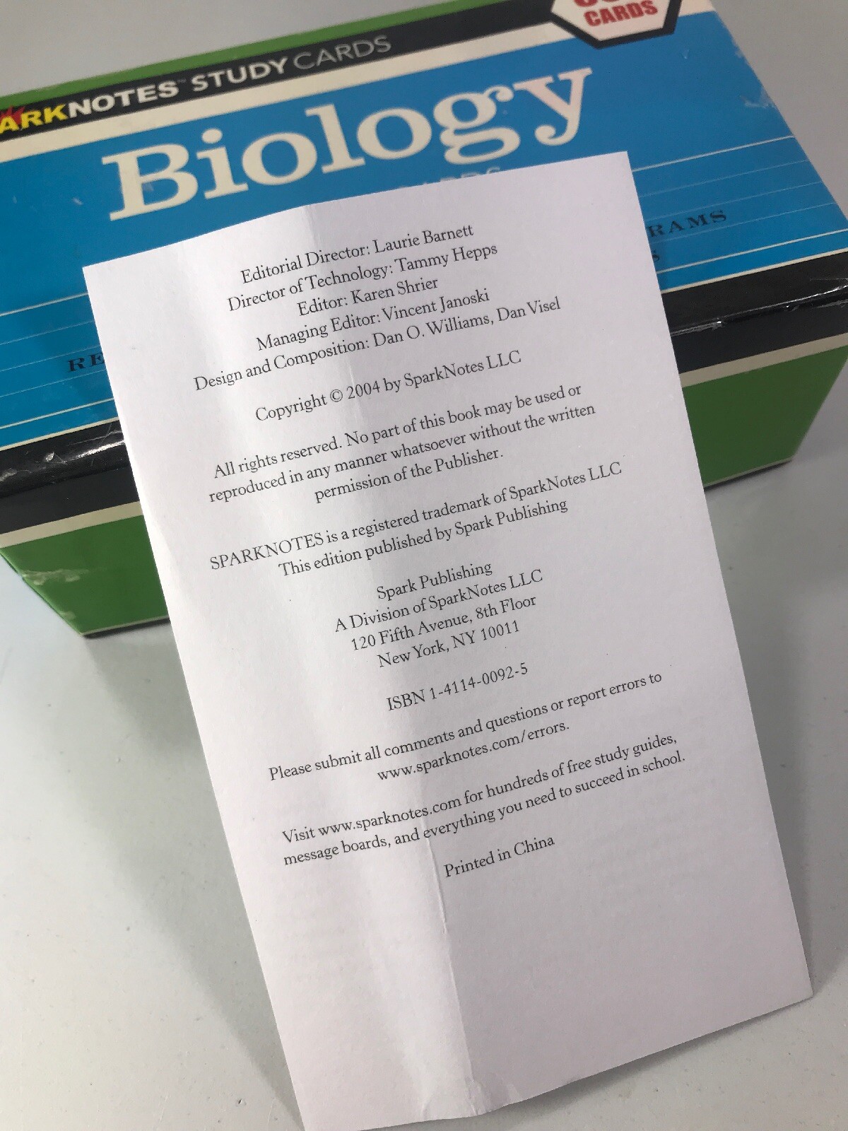 SPARKNOTES 600 Subject Biology Study Cards For Flash Review 3″ x 2″