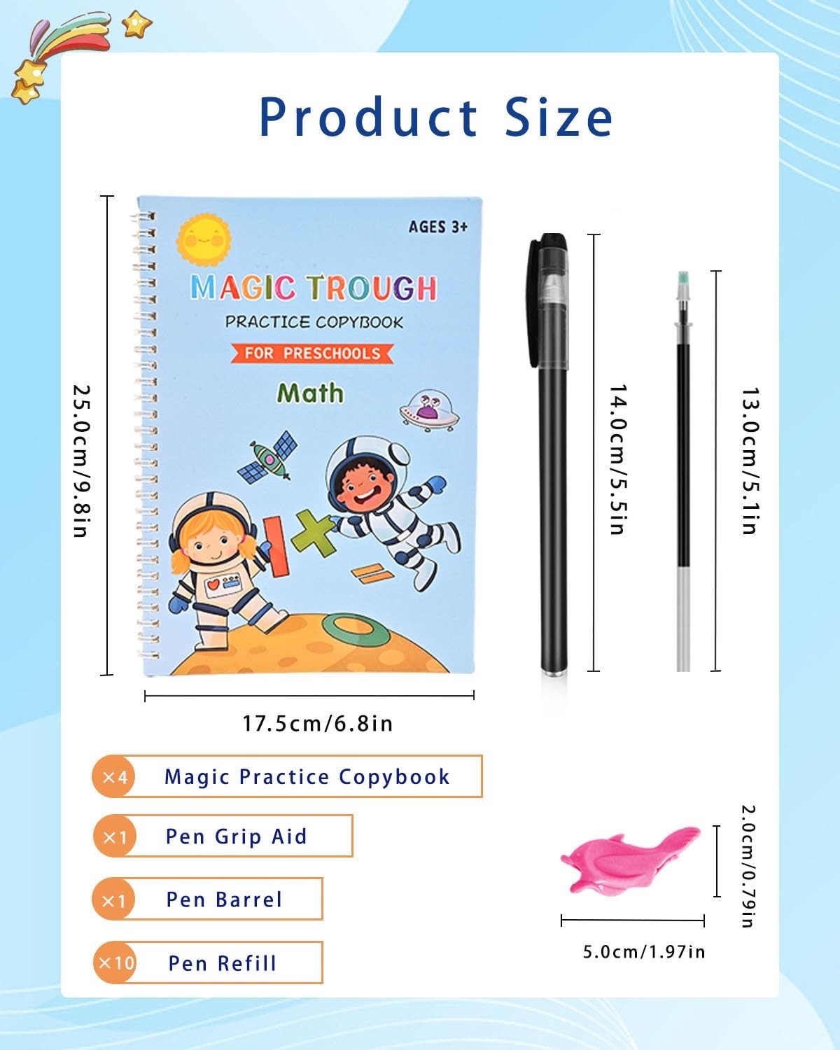 Interactive Magic Ink Copybook Set with 4 Workbooks for Ages 3-7, Gift Ready!