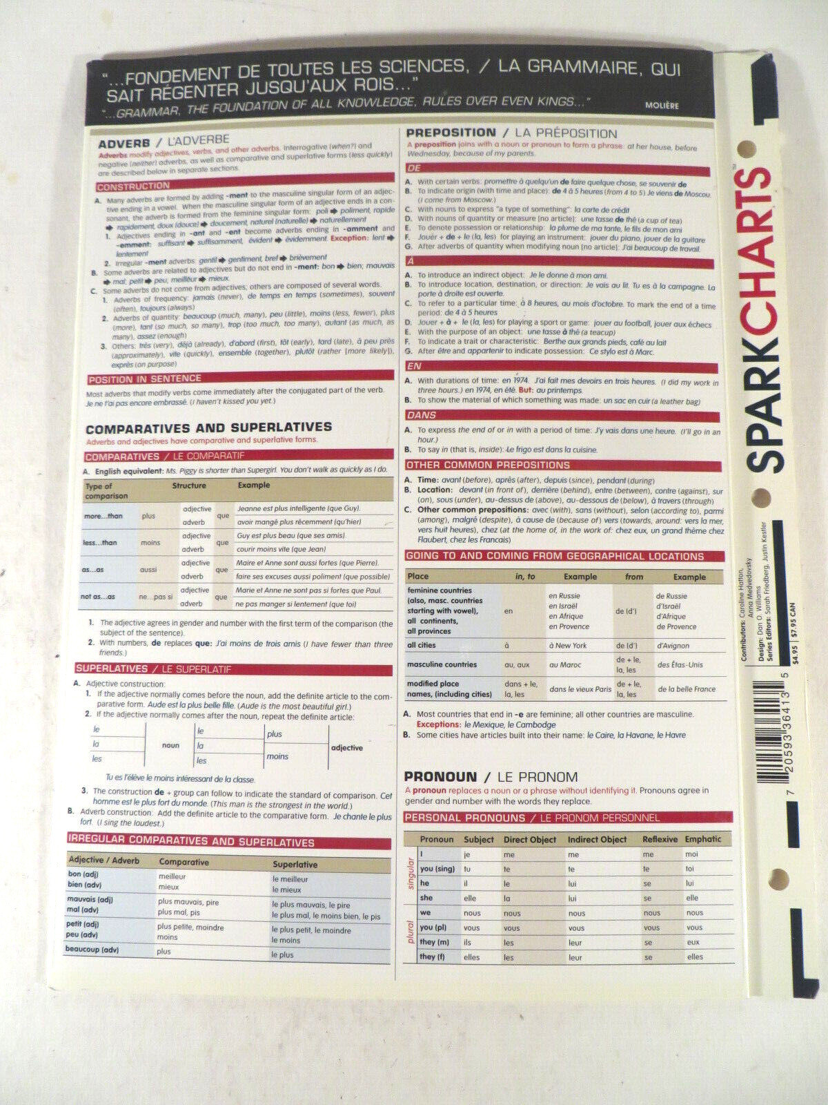 Educational Study Guides Spark Charts Laminated English & French