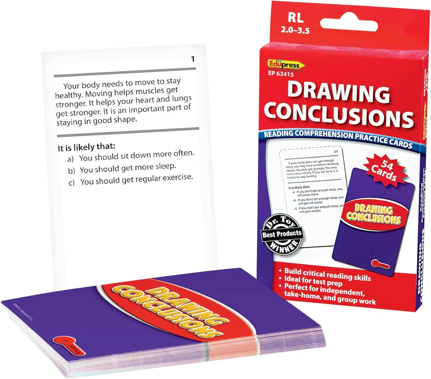 Edupress Reading Comprehension Practice Cards, Informational Text, Red Level