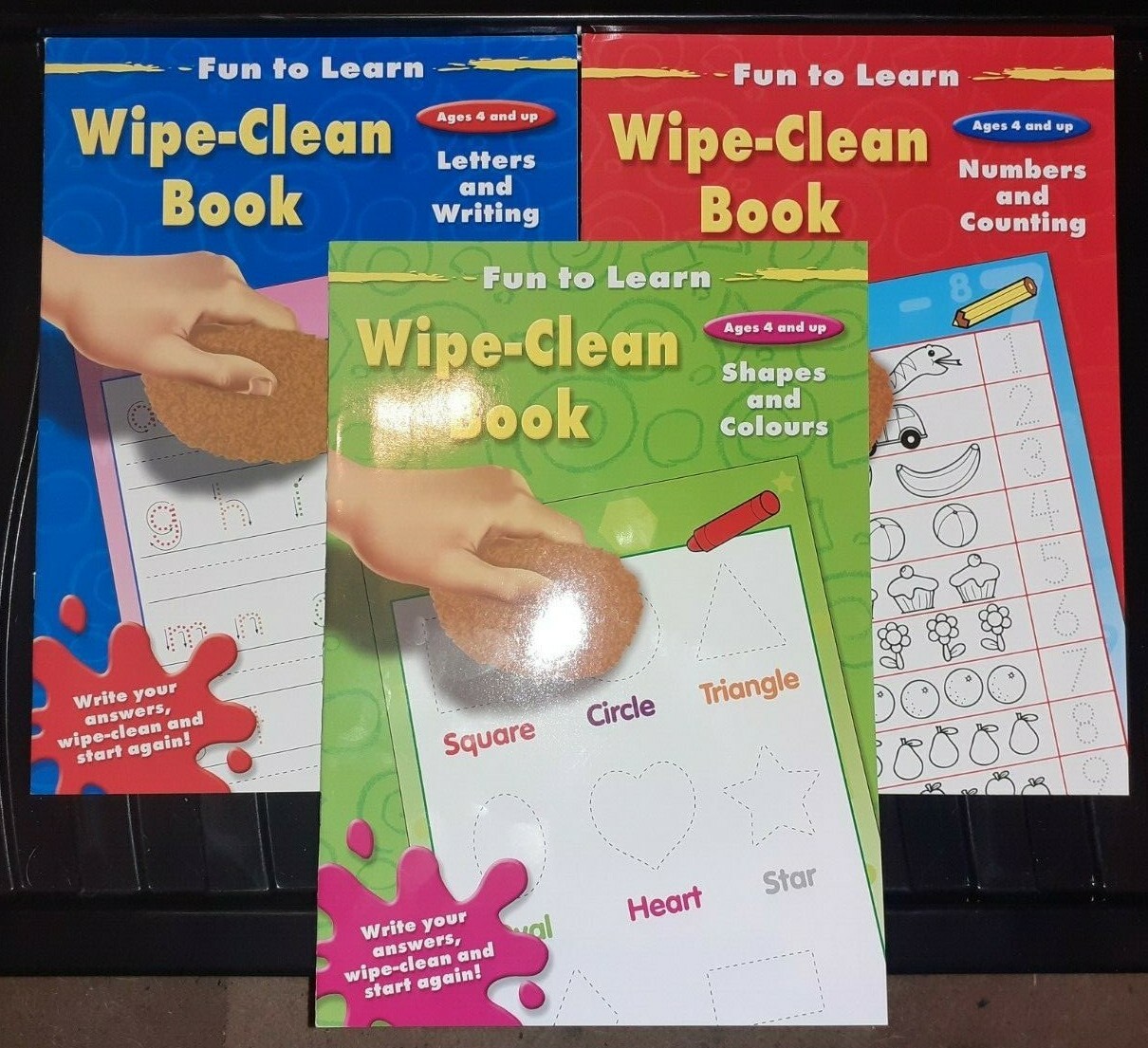 Learning Book Set – Fun To Learn Wipe Clean Set Of 3 Books – Ages 4 and up