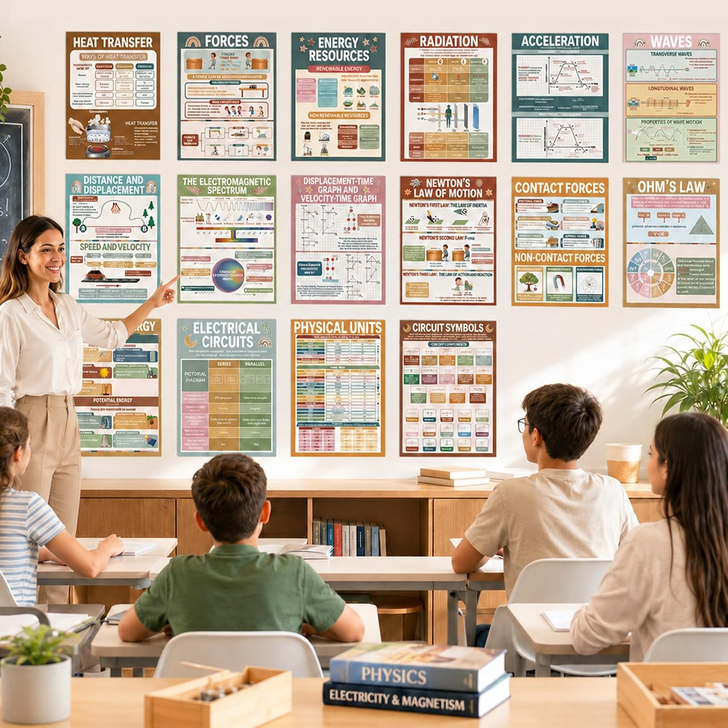 16Pcs Physics Science Posters Classroom Supplies Modern Boho Educational