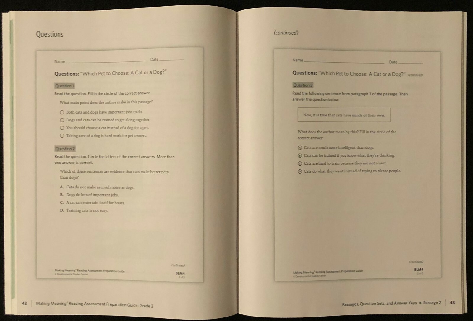 3rd-Making Meaning READING ASSESSMENT PREP GUIDE/ASSESSMENT RESOURCE BOOK (2015)