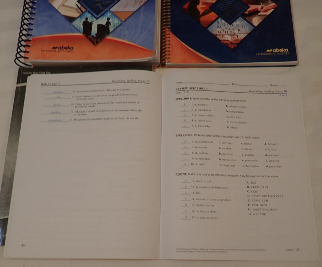 Abeka Grammar & Composition & Voc. Spelling Poetry III Teacher & Quiz/Test Key