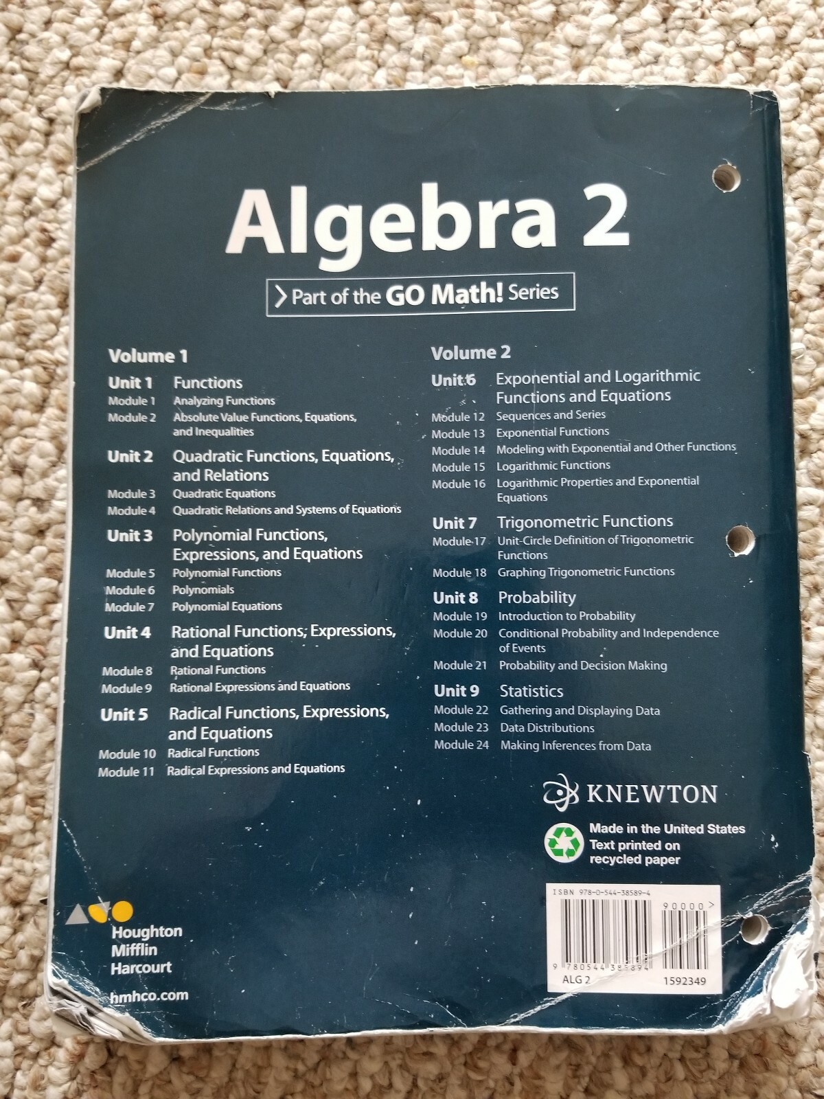 ALGEBRA 2 VOLUME 1 – Book Interactive Student Edition Houghton Mifflin Harcourt