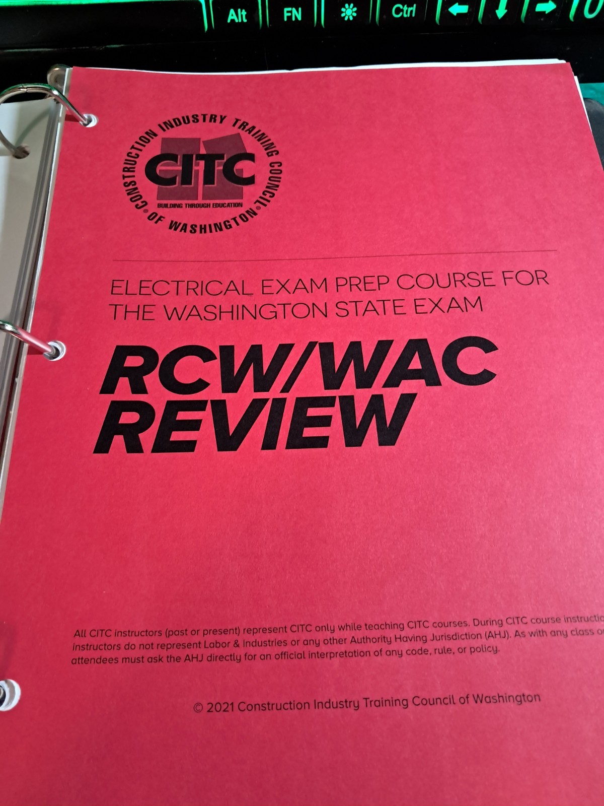 CITC Electrician Training Study Book/Binder Industry Training of Washington