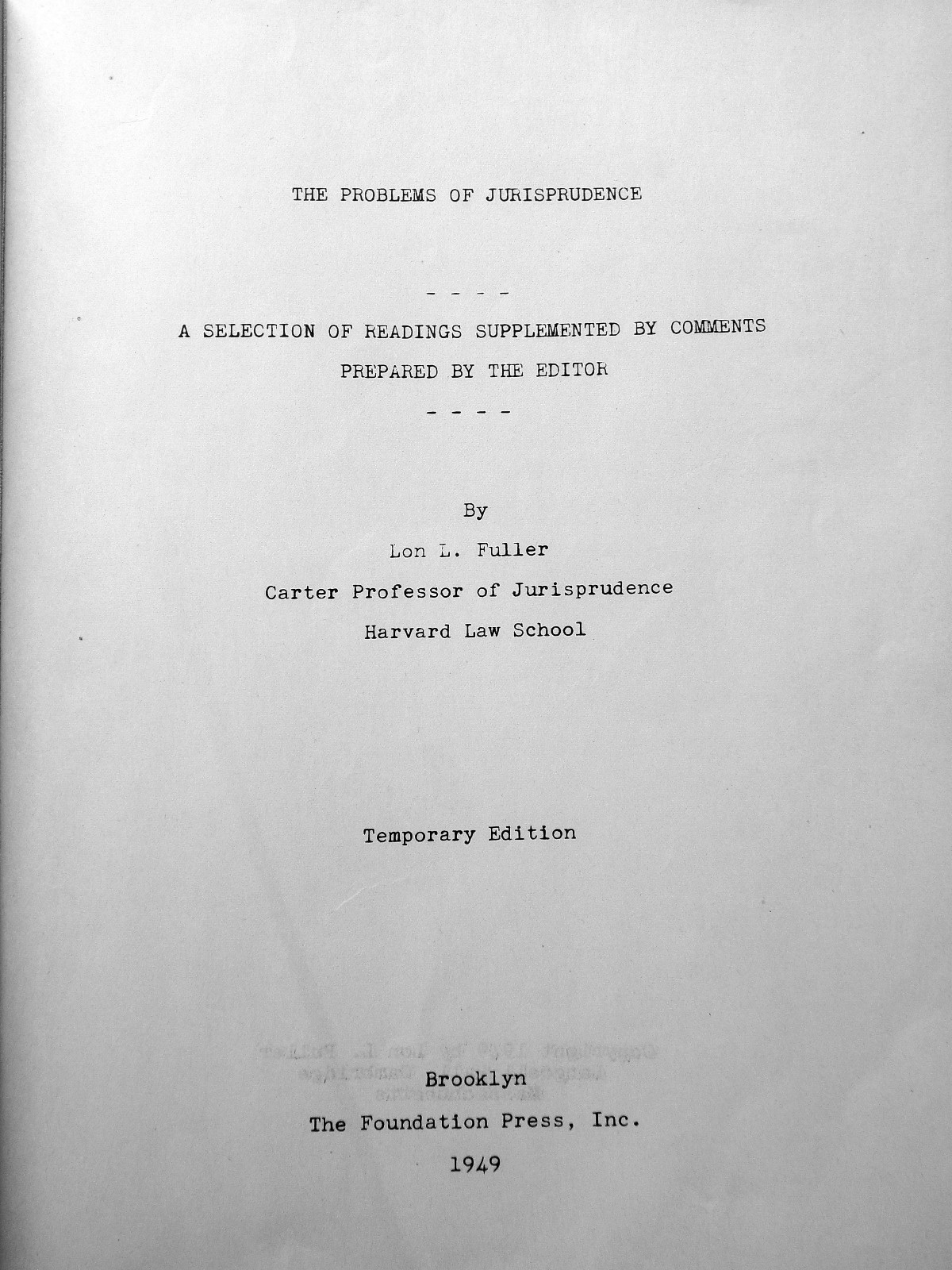 1949 Problems with Jurisprudence Lon L. Fuller Harvard Law Hardcover Rare