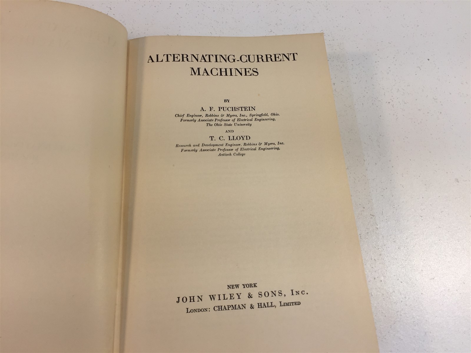 Alternating Current Machines by Puchstein & Lloyd HC 1936