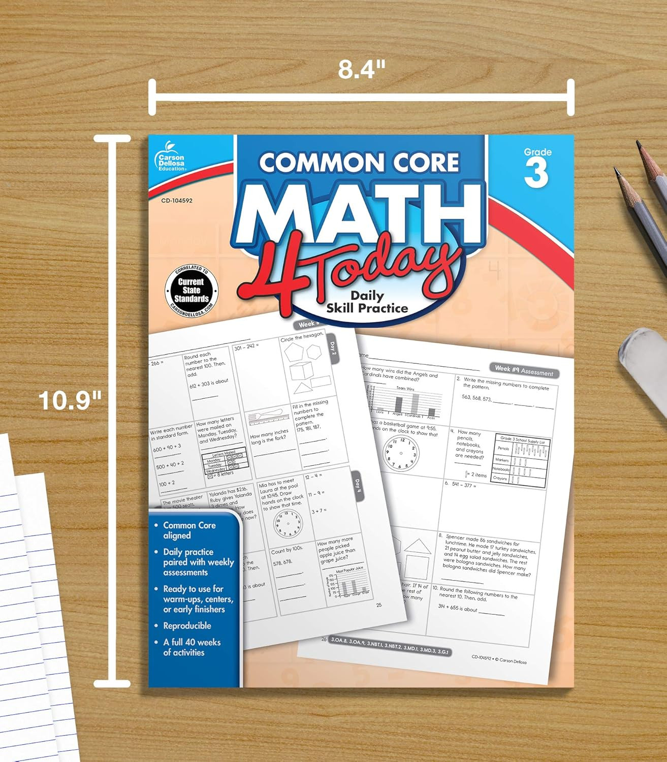 Carson Dellosa Common Core Math 4 Today 3Rd Grade Workbooks, Telling Time, Fract