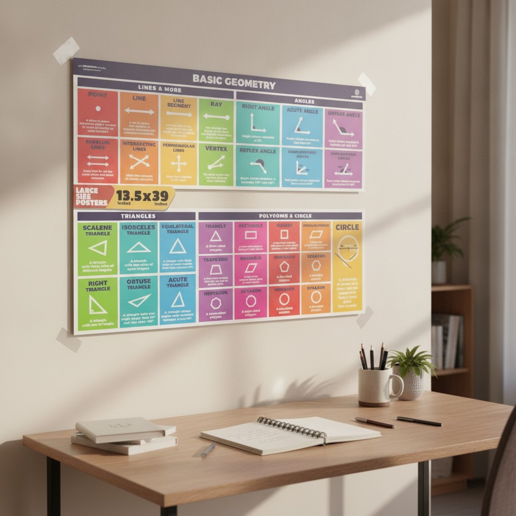 Educational Math Posters 13.5″x39″ Area Perimeter Geometry Classroom Decor