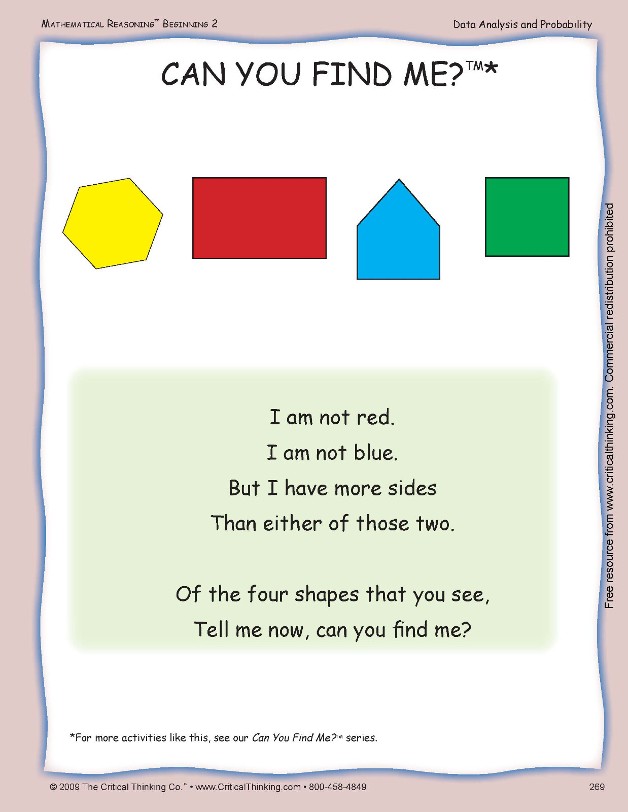 Mathematical Reasoning Beginning 2 Early Learning Reasoning Workbook for PreK