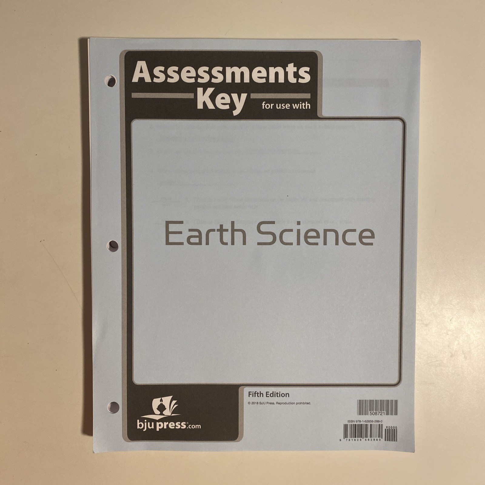 BJU Press Earth Science Tests Answer Key 5ED- 508721 Unbound No Writing