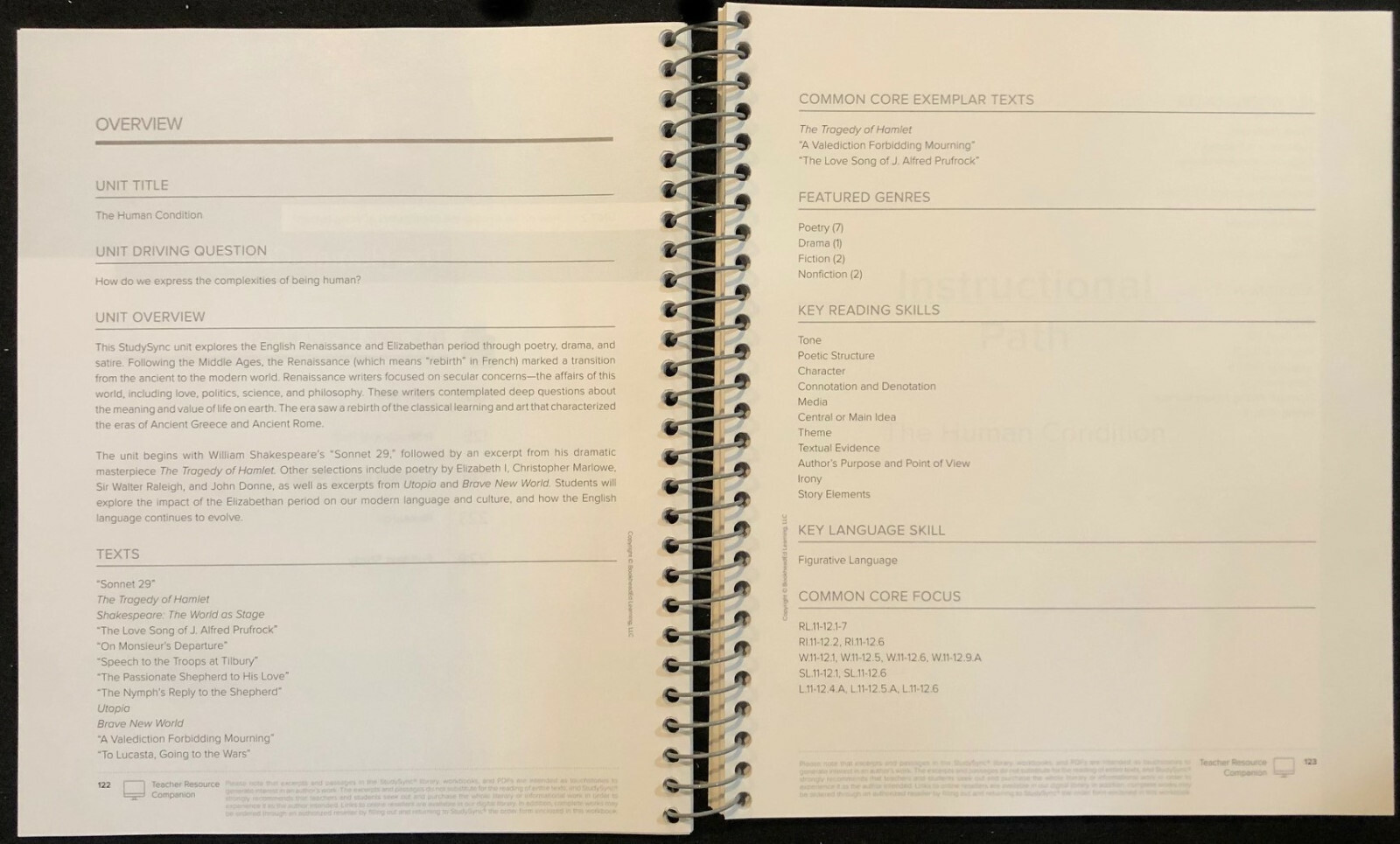 12th – STUDY SYNC Teacher Resource Companion & Reading/Writing Student Companion