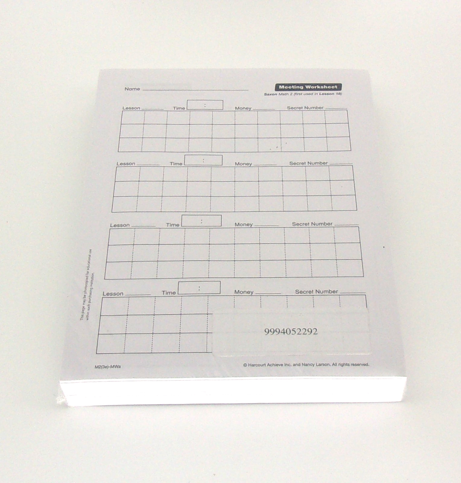 Harcourt Meeting Worksheet Saxon Math 2-New Sealed-9994052292