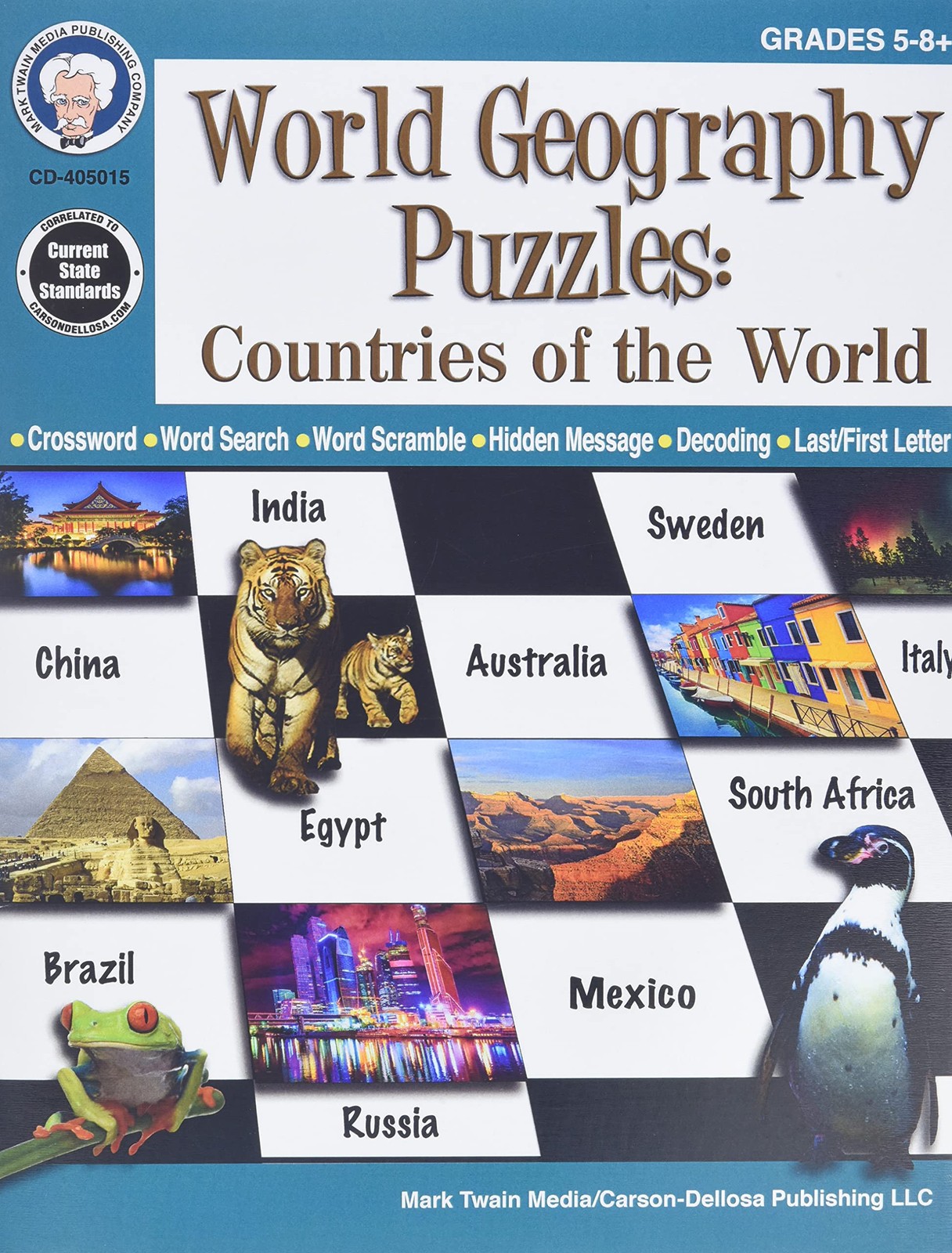 Mark Twain World Geography Puzzle Book, Countries of the World Crossword, Wo…