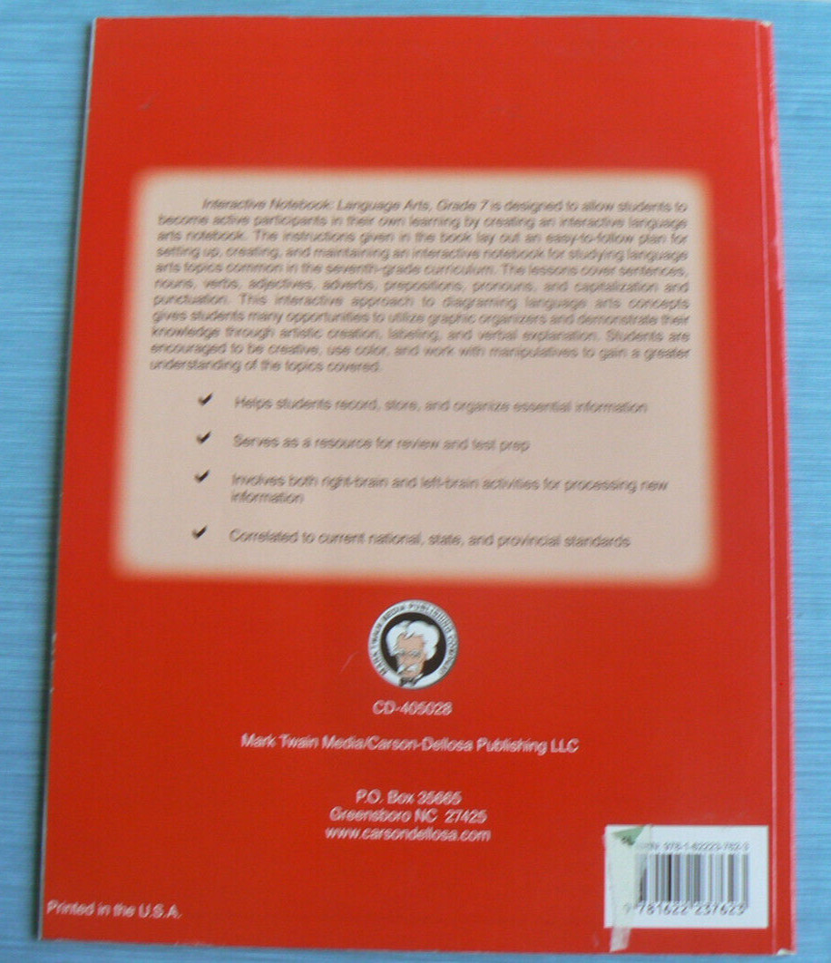 Mark Twain Media INTERACTIVE NOTEBOOK – LANGUAGE ARTS, gr. 7, PB CD-405028