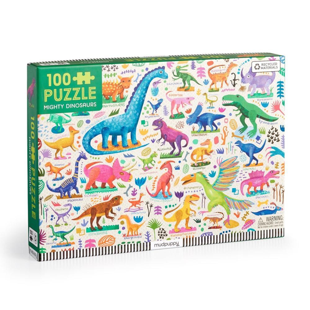Mighty Dinosaurs 100 Piece Puzzle by Mudpuppy Hardcover Book