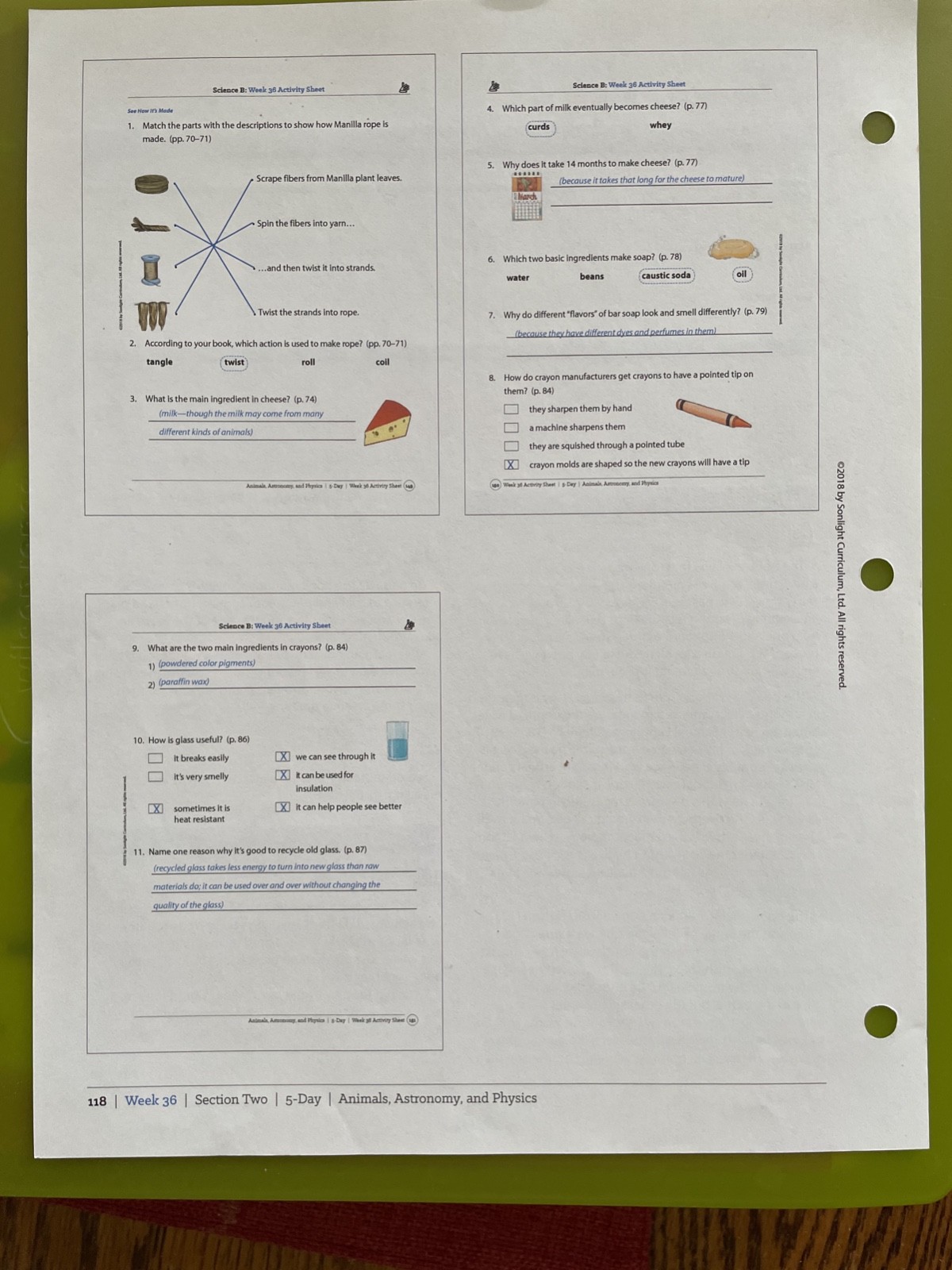 Sonlight Science B Instructor’s Guide schedule, 5-Day