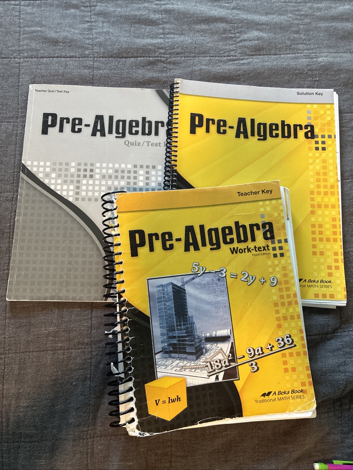Abeka Pre Algebra Work Text Key, Teacher Key, Student Test Quiz Key 3rd Edition