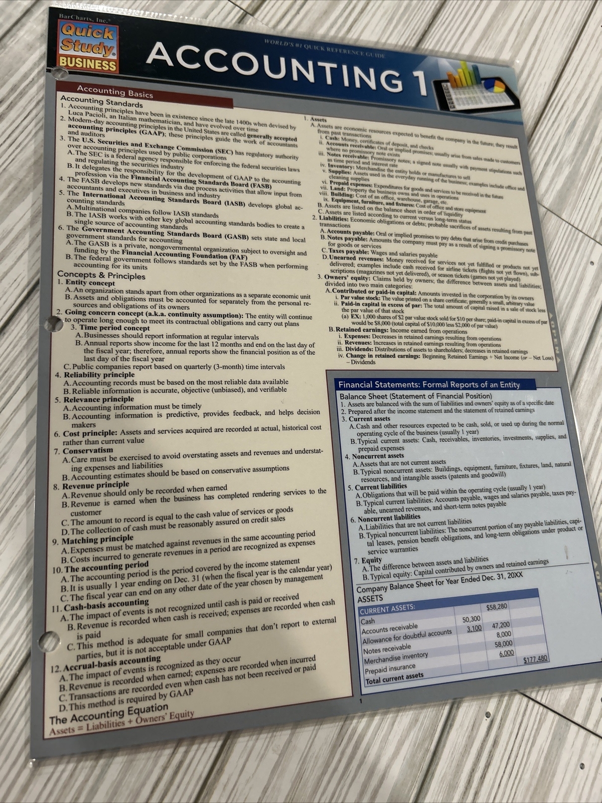 BarCharts 9781423221500 Accounting 1 Quickstudy Easel